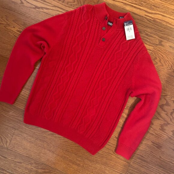 NWT Chaps Cable Knit Mock Neck Red Textured Sweater Size XL Button Neck NEW - Picture 7 of 9